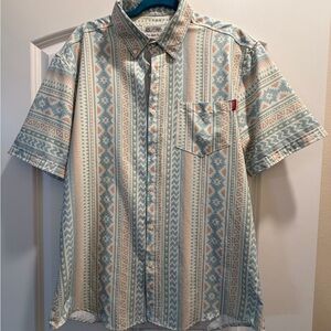RSVLTS Men's Blue and Cream Patterned Shirt